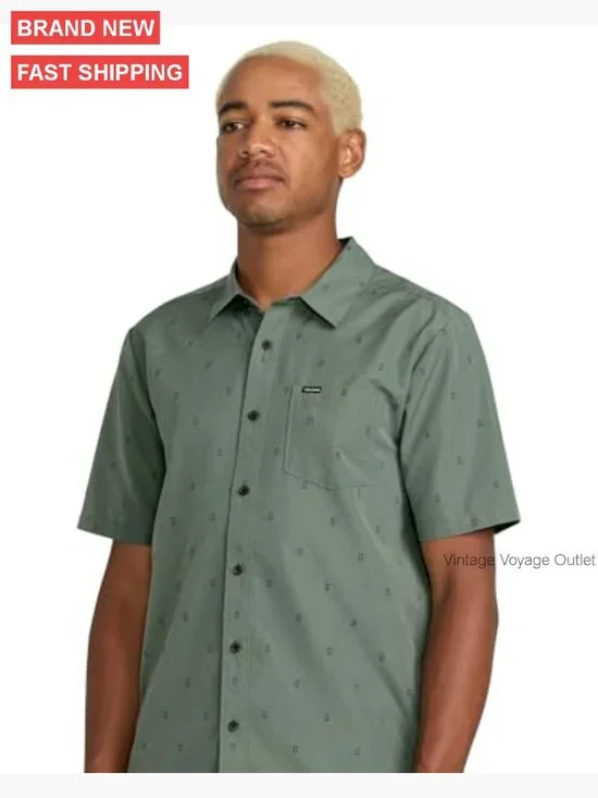 Men's Short Sleeve Button Down Shirt, Lightweight Cotton Blend, Casual Fit